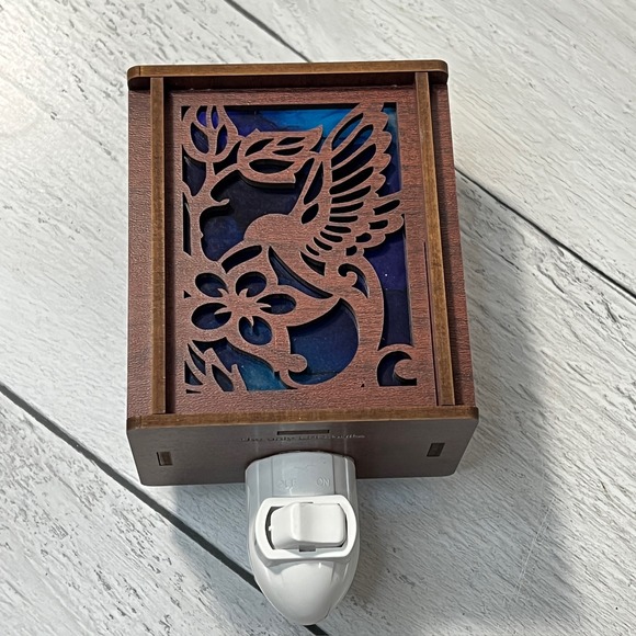 Hummingbird Lantern Night Light Wood Laser Cut Blue Light Plug In Handmade - Picture 7 of 13